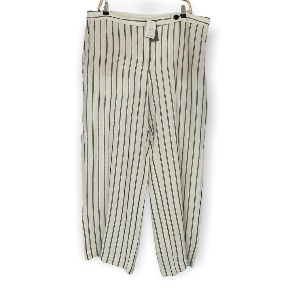 NWT J Jill Linen blend Women’s Trousers cream & navy wide leg slacks Sz 18‌‌‌‌ - Picture 2 of 7